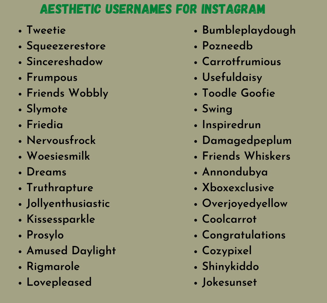 Aesthetic Usernames For Instagram