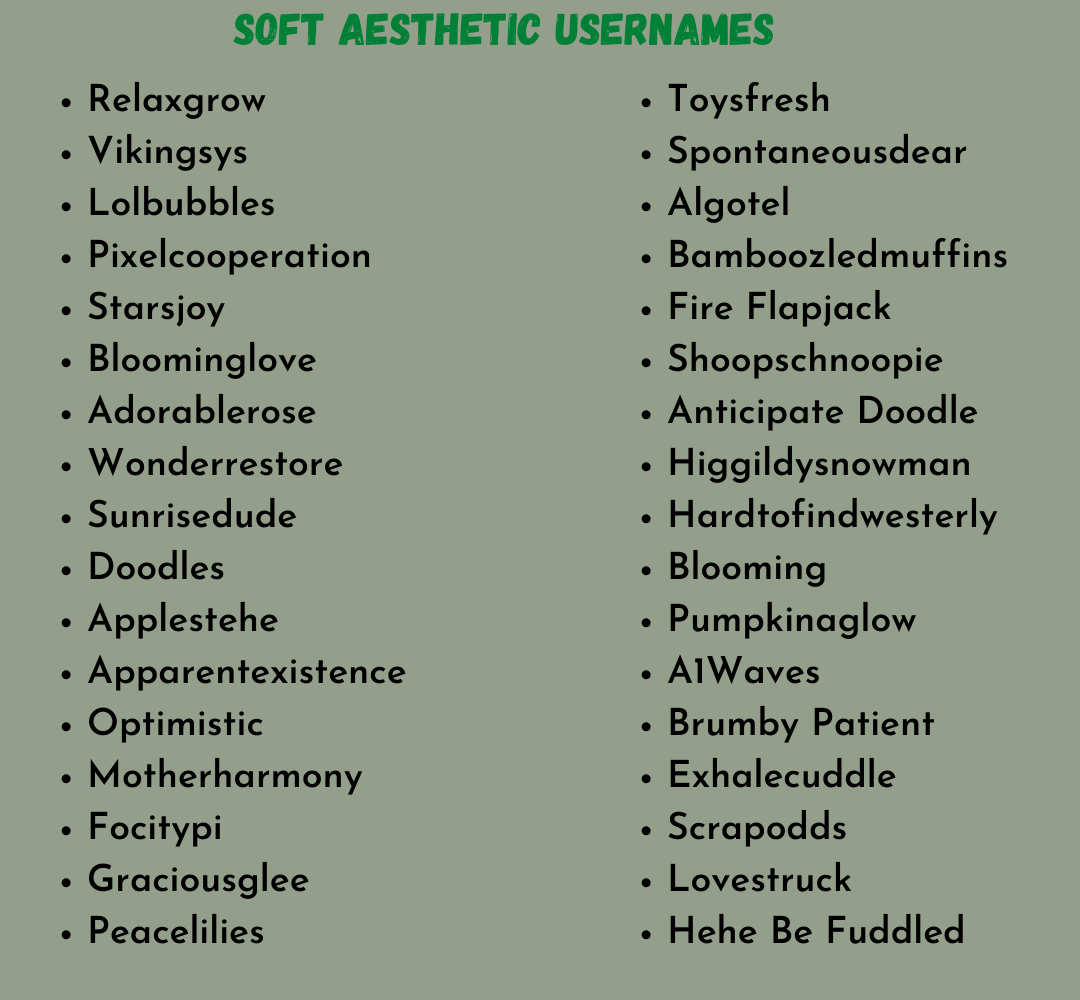 Soft Aesthetic Usernames