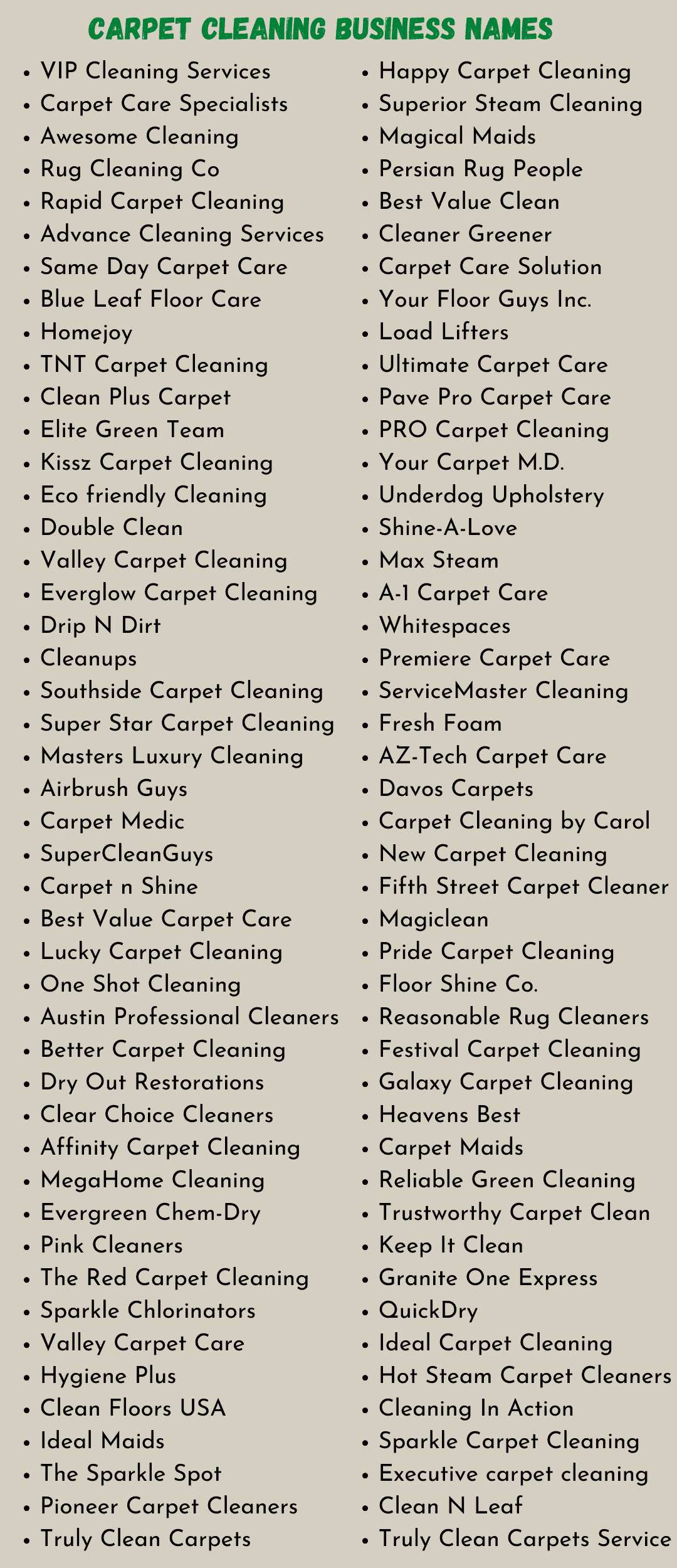 Carpet Cleaning Business Names  