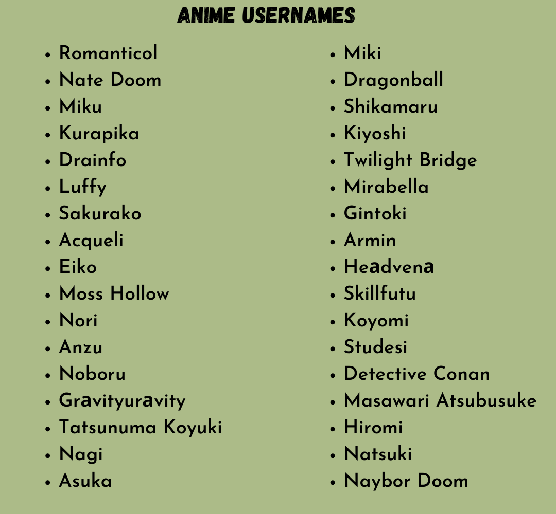 Anime Usernames