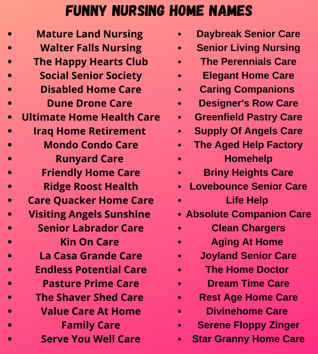 Funny Nursing Home Names