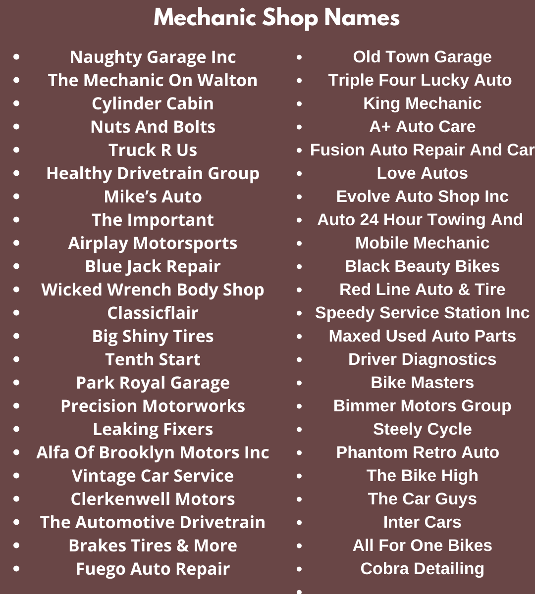 Mechanic Shop Names