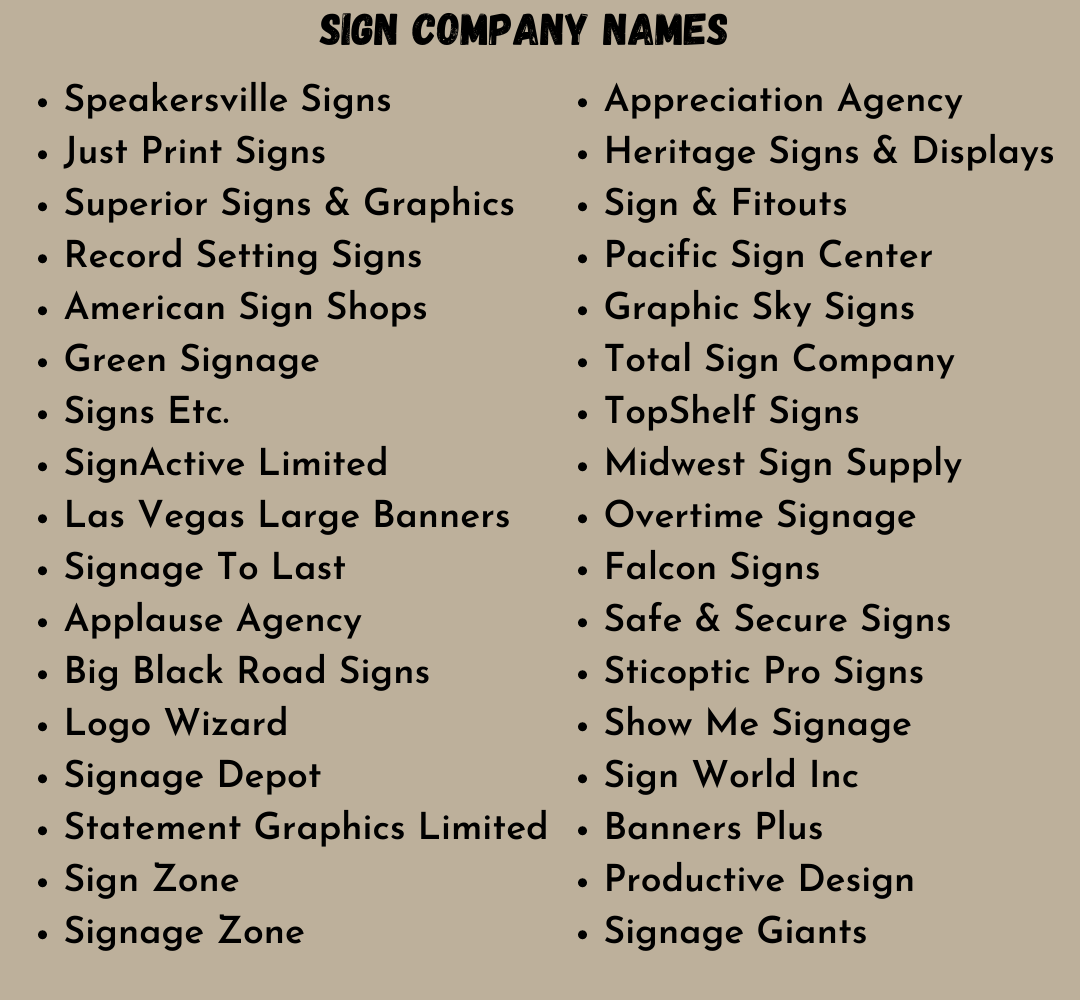Sign Company names