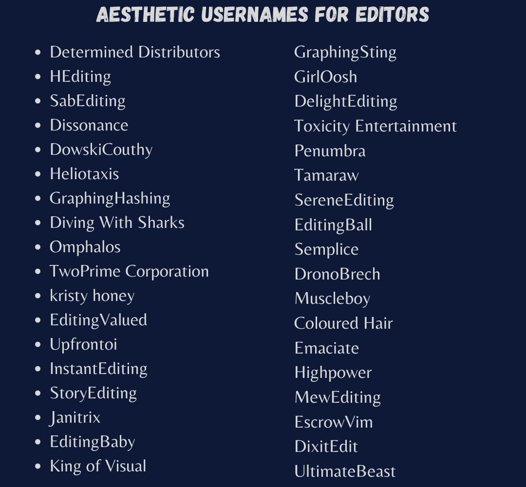 Aesthetic Usernames for Editors