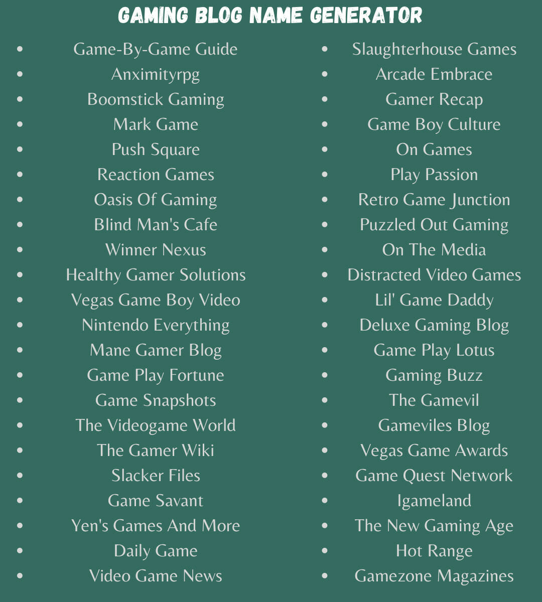 Gaming Blog Names