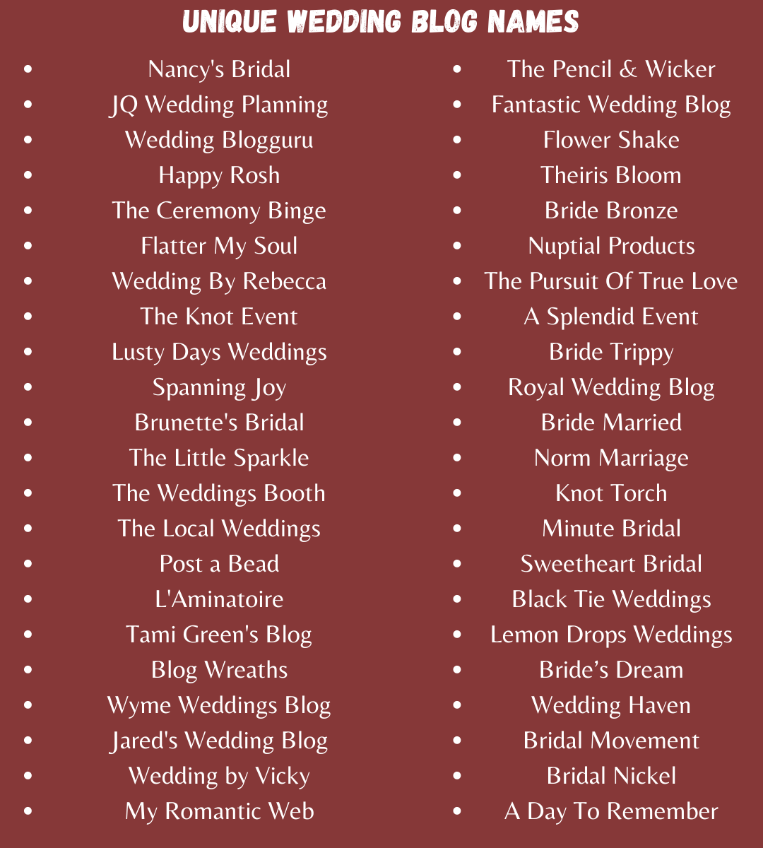 Unique Wedding Blog Names