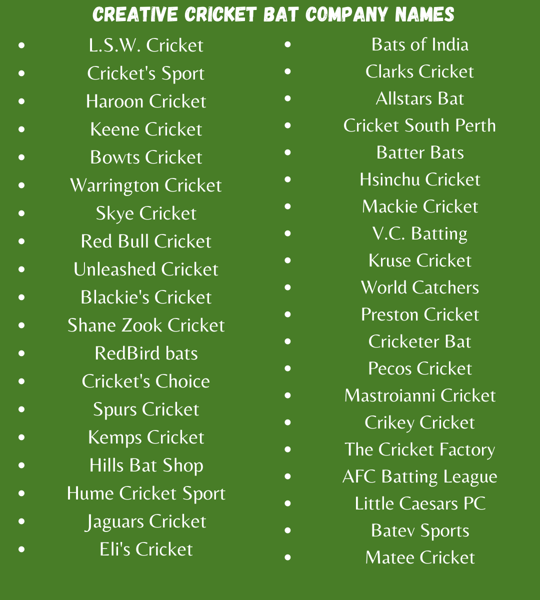 Creative Cricket Bat Company Names
