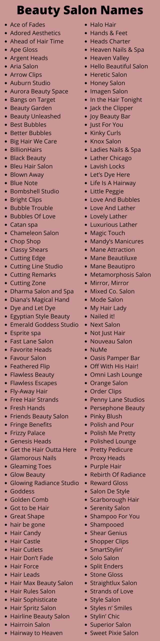 What Are Good Names For Beauty Salons