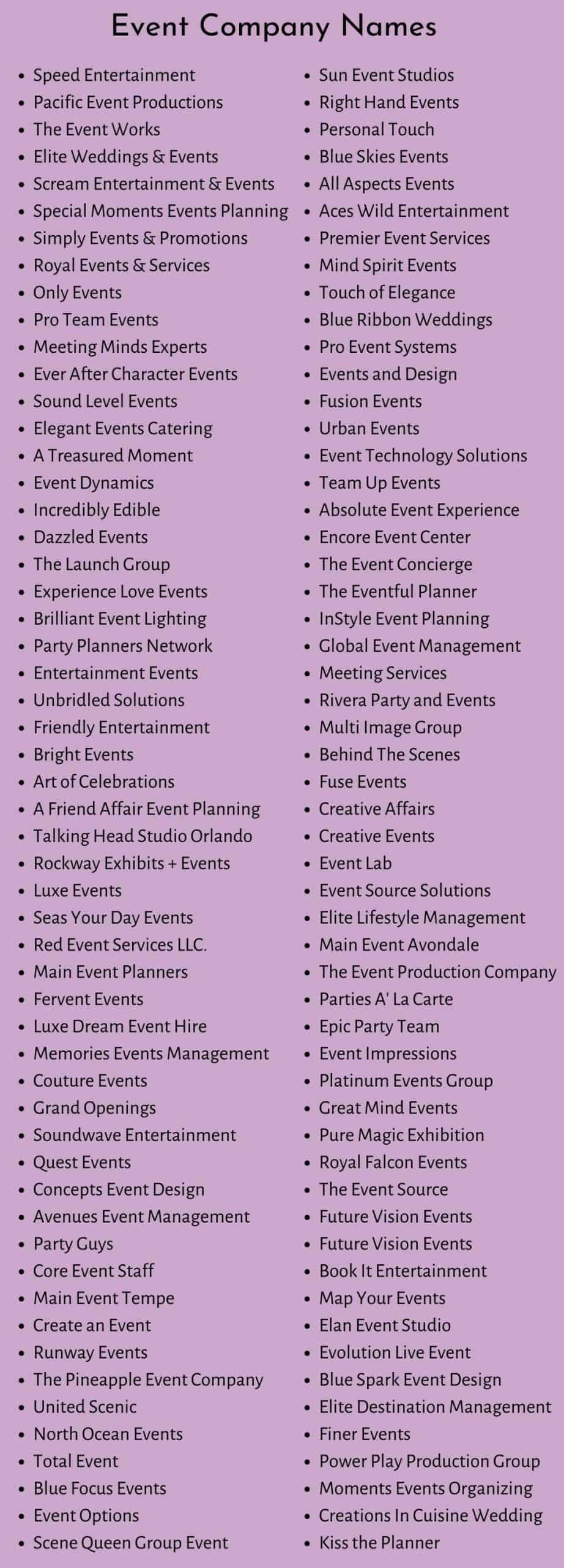 Unique Names For Event Planning Business