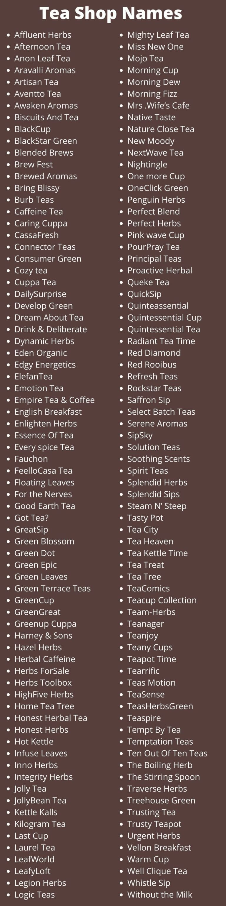 700 Catchy & Cute Tea Shop Name Ideas You'll Love