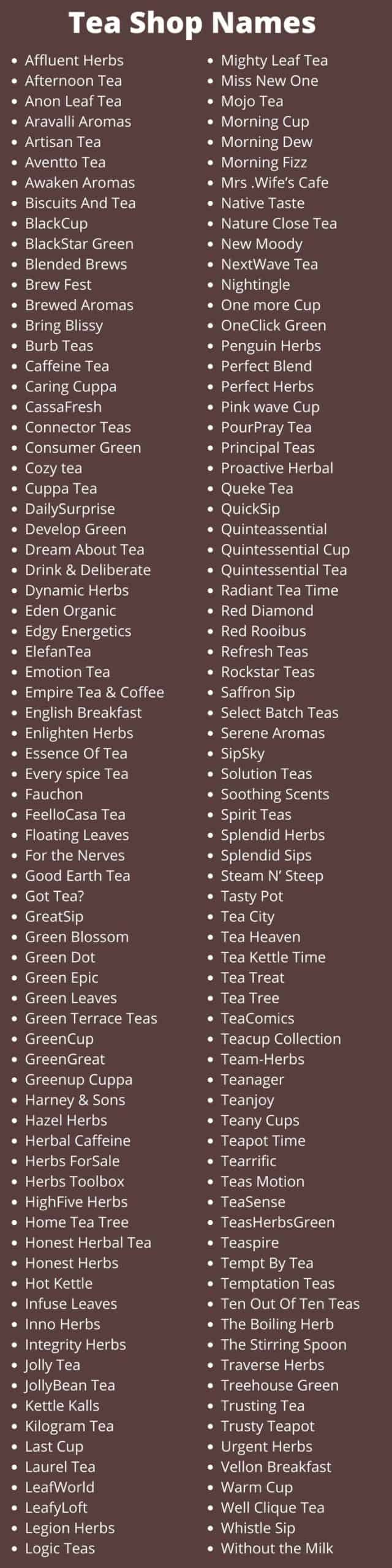 700 Catchy & Cute Tea Shop Name Ideas You'll Love