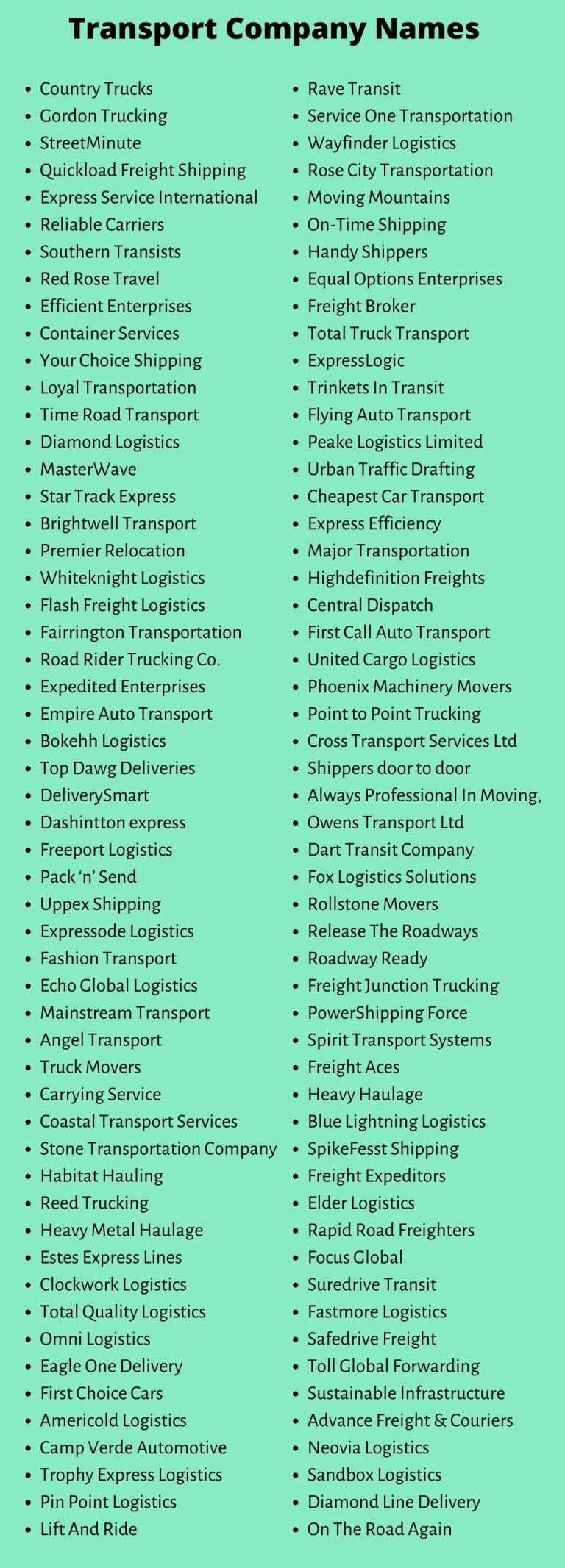 Logistics Company Names: 330+ Transport Company Names