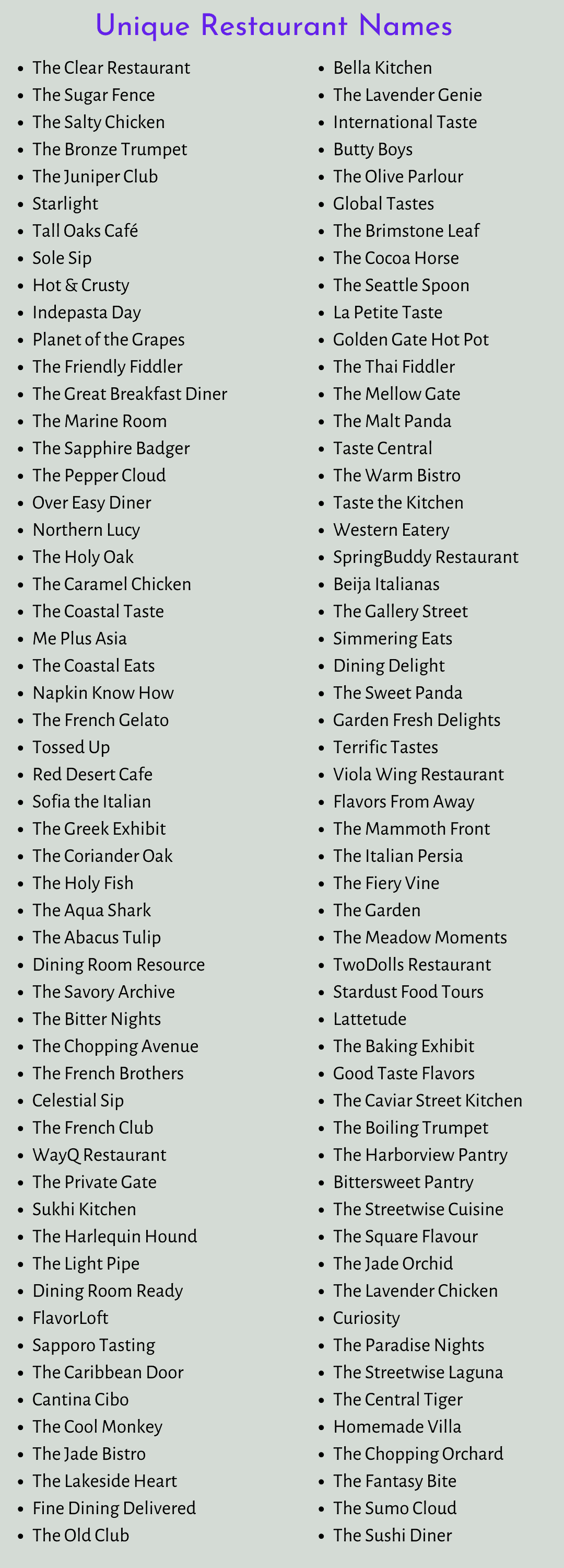 Unique Restaurant Names