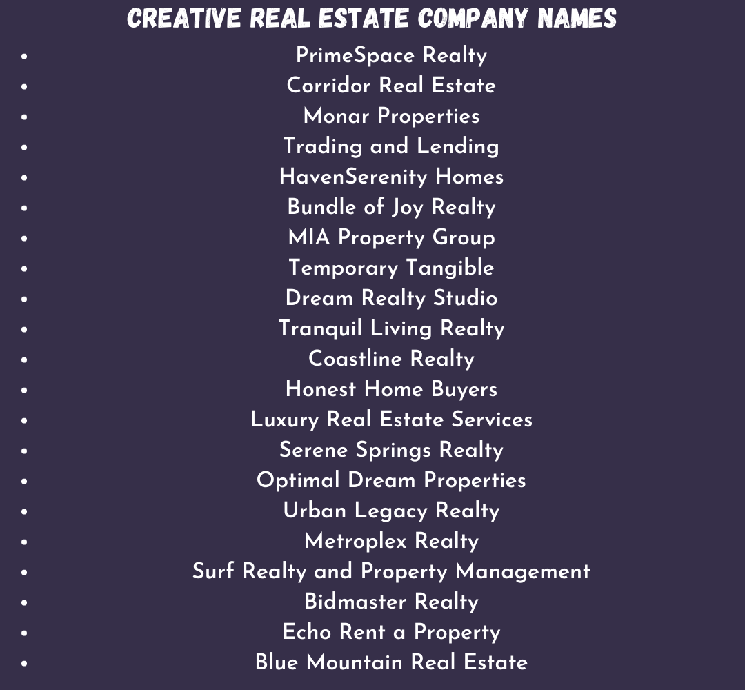 Creative Real Estate Company Names