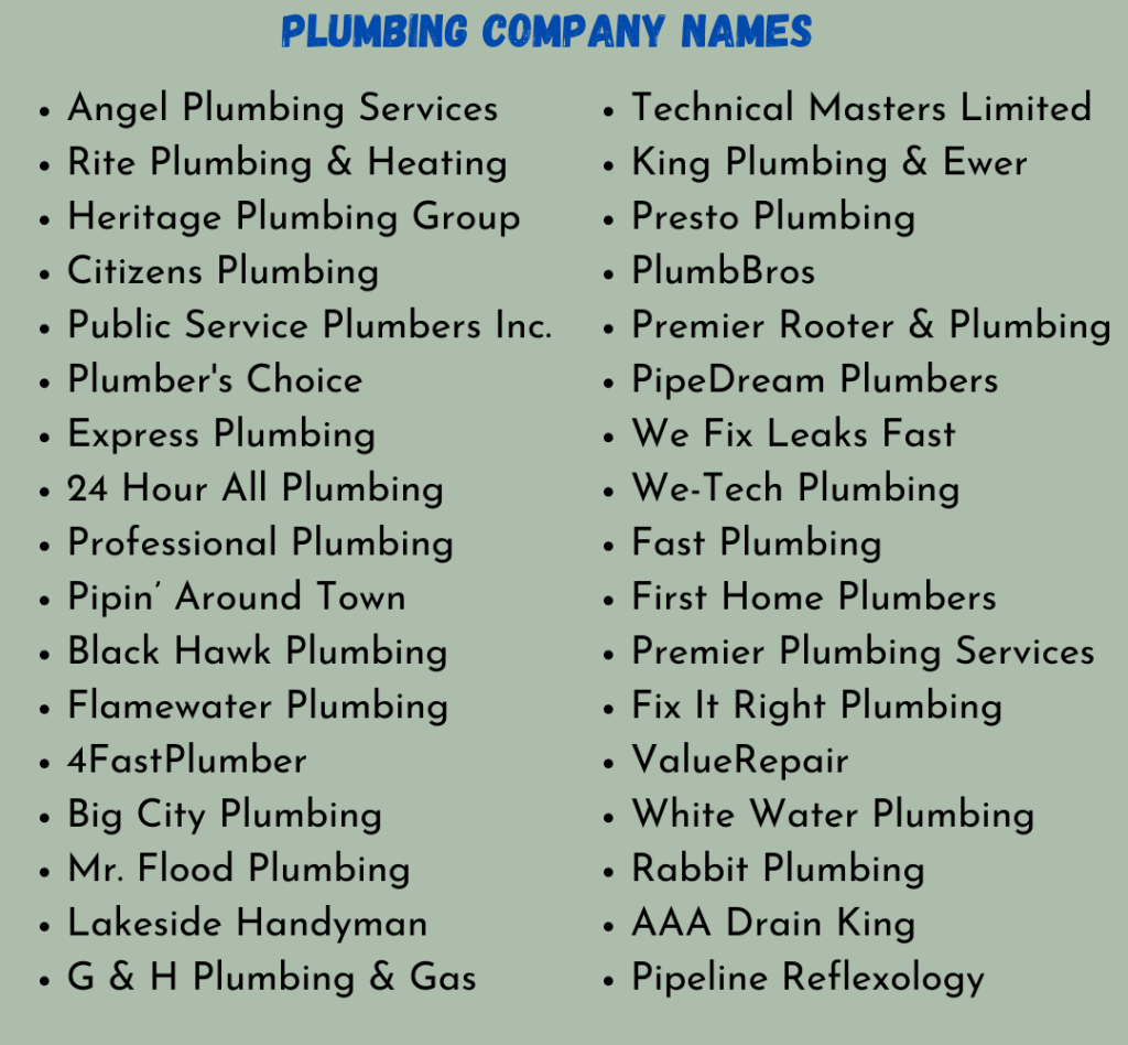 700 Funny & Professional Plumbing Company Names