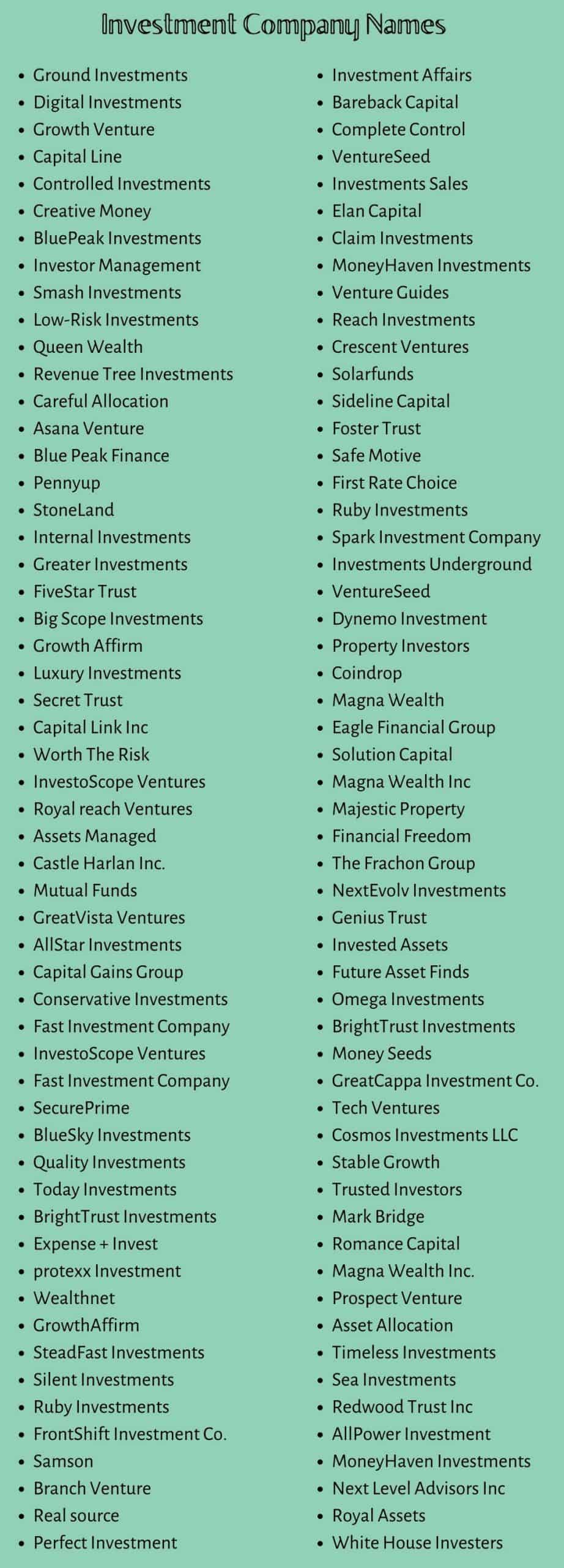 500+ Good and New Names for Investment Companies