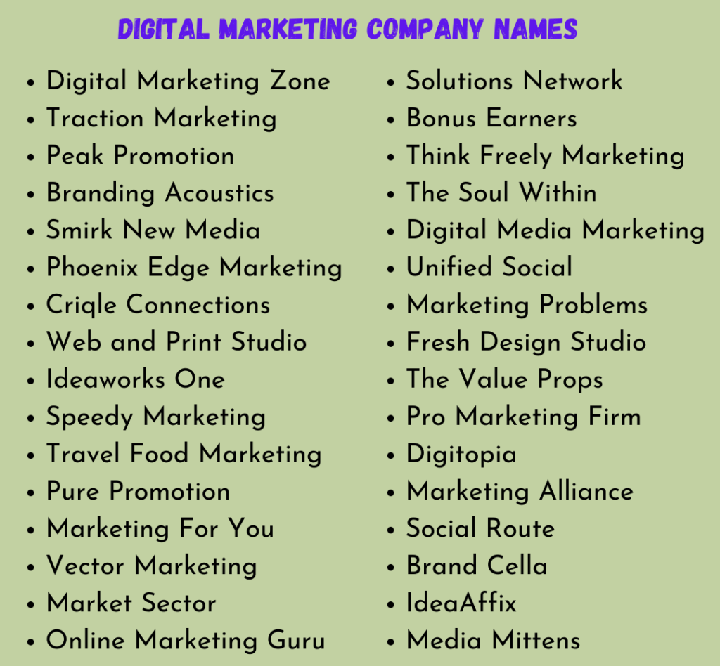 500 Creative Cool Marketing Company Name Ideas