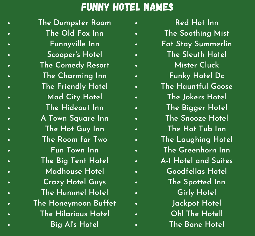 900 Hotel Name Ideas Cool Creative And Funny 2023