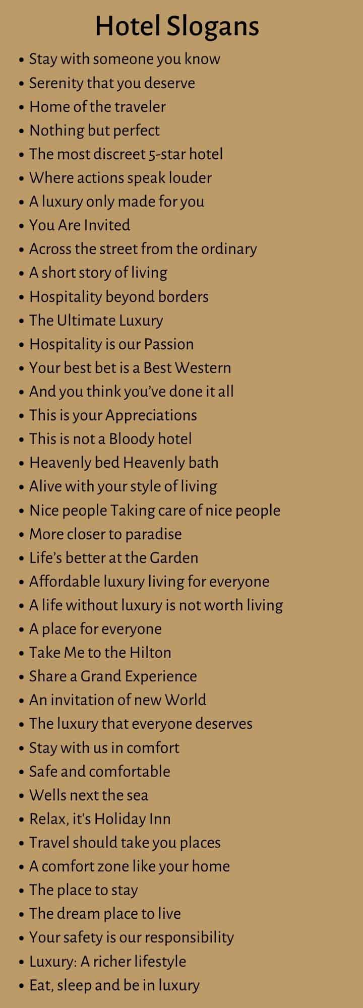 Hotel Slogans