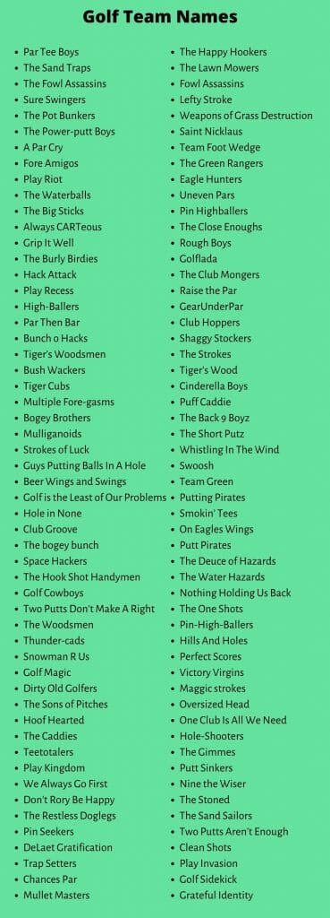 Golf Team Names: 400+ Funny Golf Tournament Names