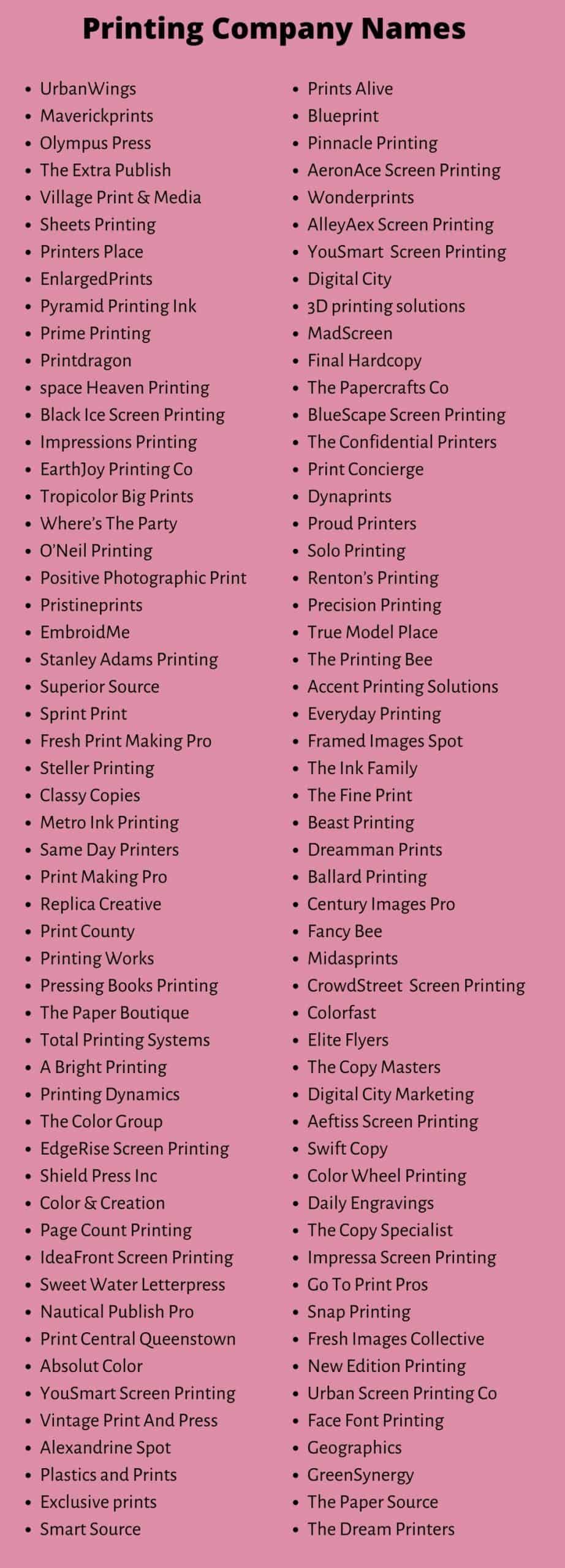 500 Catchy Printing Company Name Ideas And Suggestions