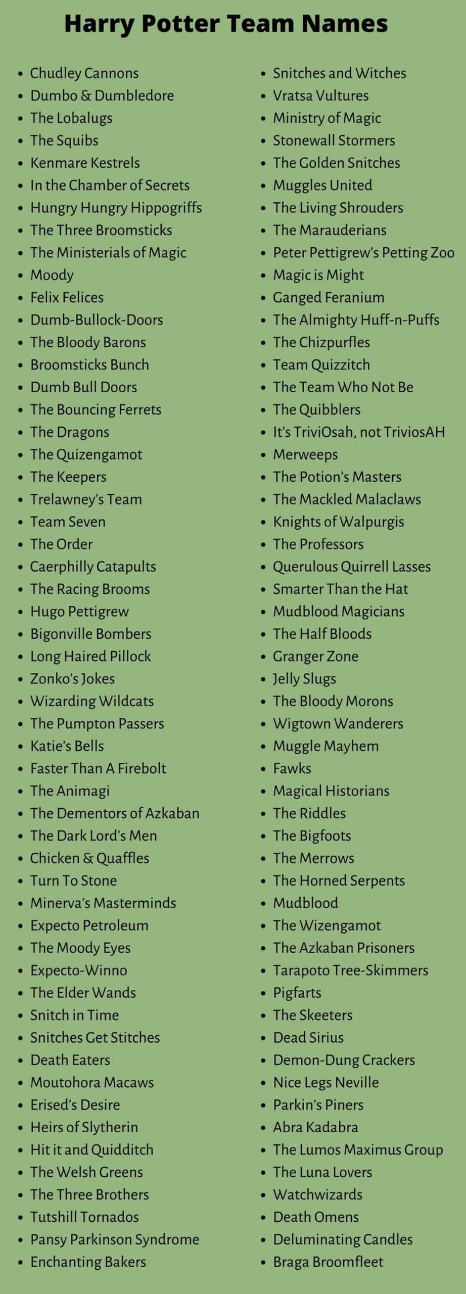 400 Best Harry Potter Team Names Ideas And Suggestions