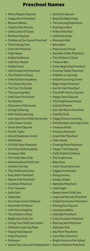 500 Most Creative Preschool Names Ideas and Suggestions