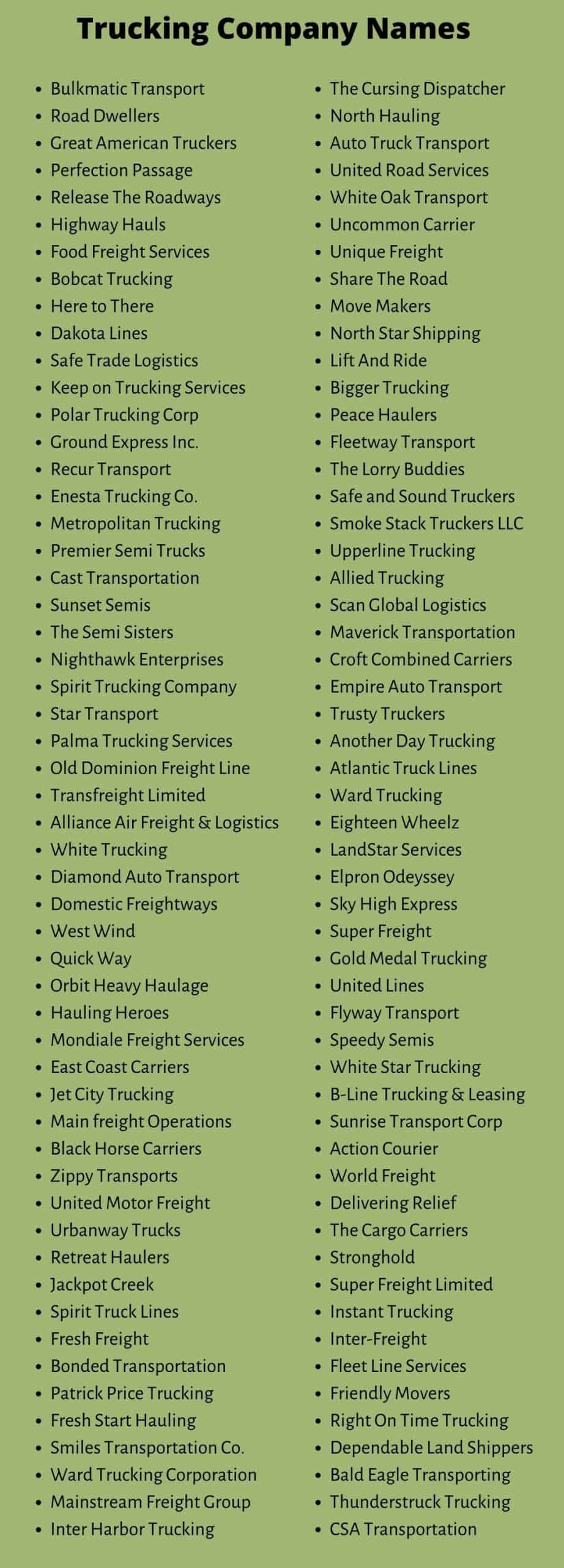 Trucking Company Names