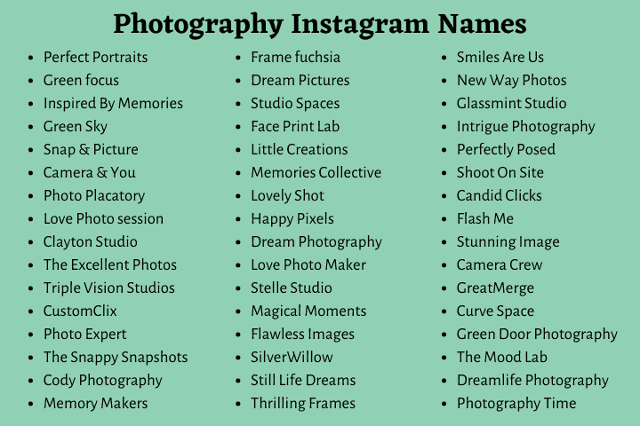 300 Creative Photography Instagram Names Username Ideas