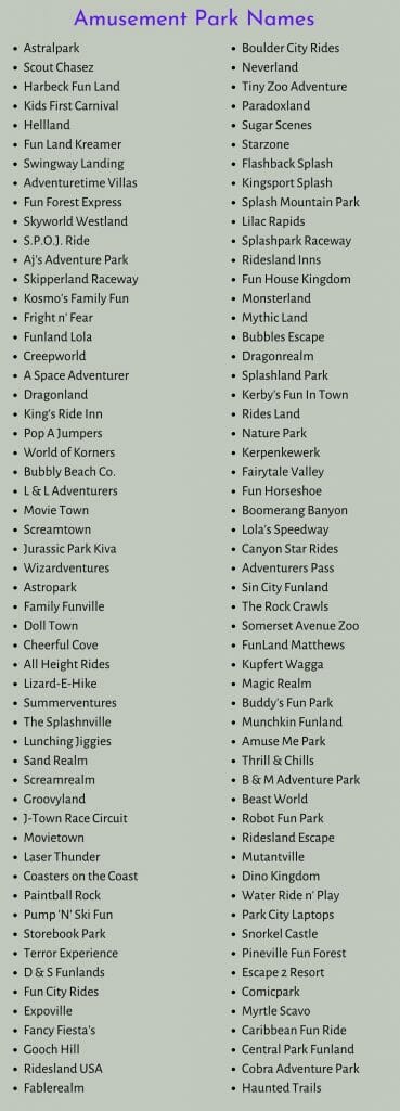 Amusement Park Names: 300+ Funny Park Name Ideas