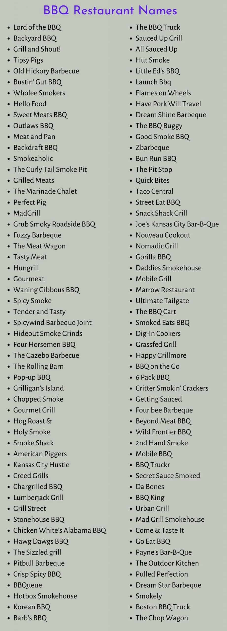 BBQ Restaurant Names: 500+ Funny BBQ Food Truck Names -
