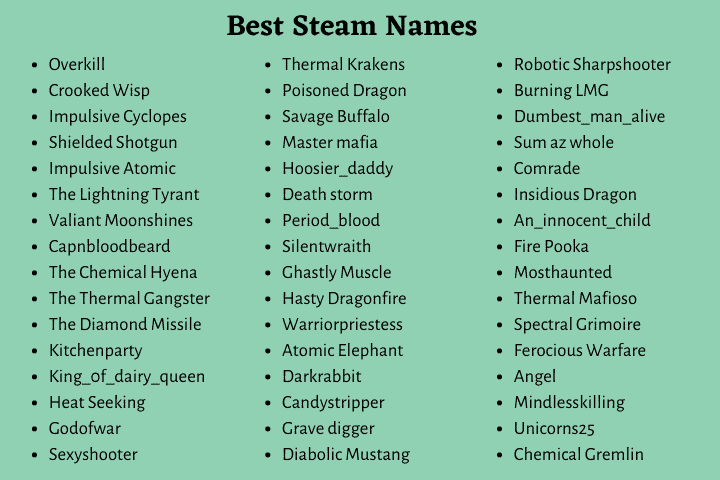 Best Steam Names 500 Funniest Steam Names And Ideas