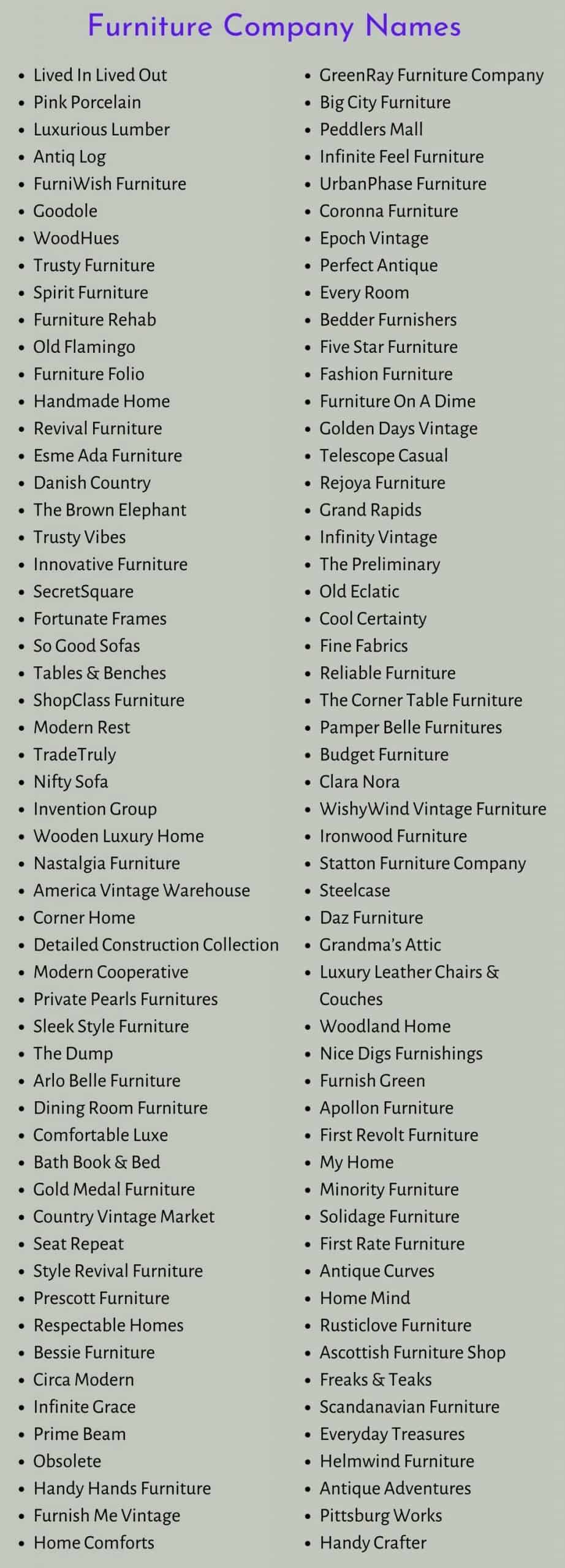 990+ Creative Furniture Company Names for Your Dream Business!