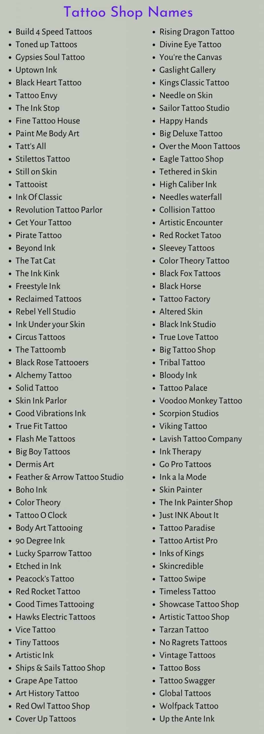 999+ Creative & Cool Tattoo Shop Names Ideas You Can Use