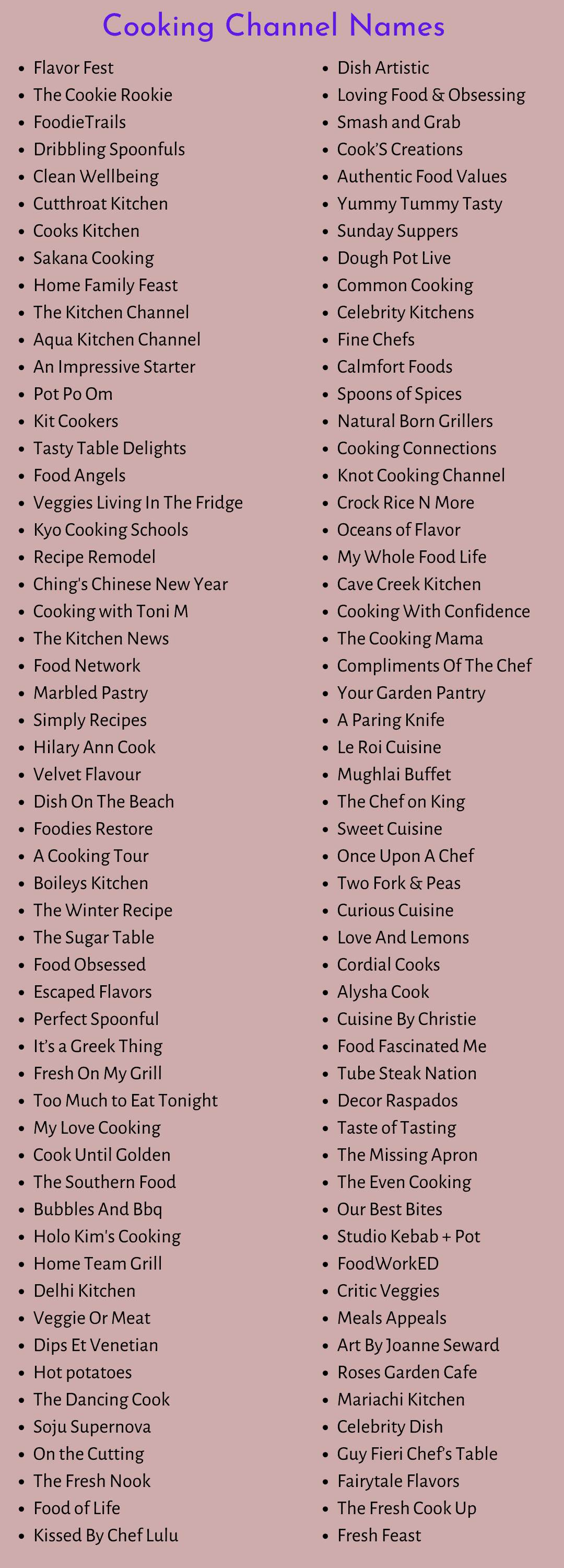 Cooking Channel Names