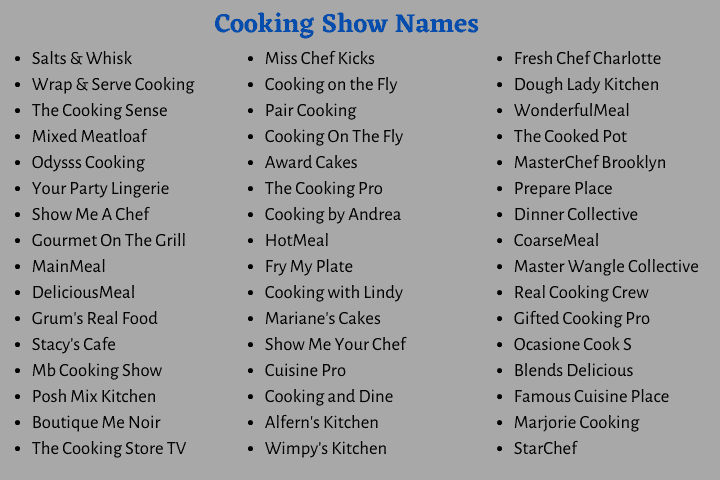 Cooking Channel Names 700 Catchy Cooking Show Names