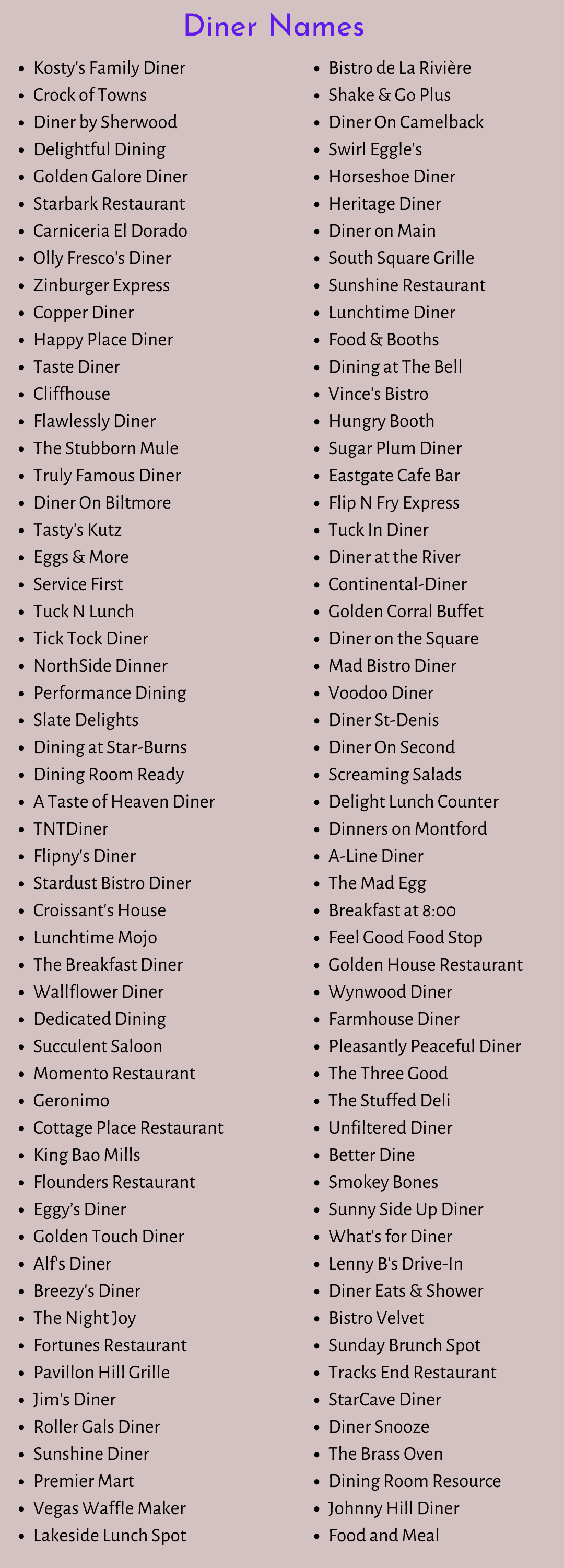 Diner Names: 500+ Cute and Fancy Diner Name Ideas