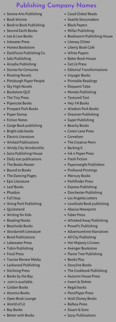 500+ Creative Book Publishing Company Names