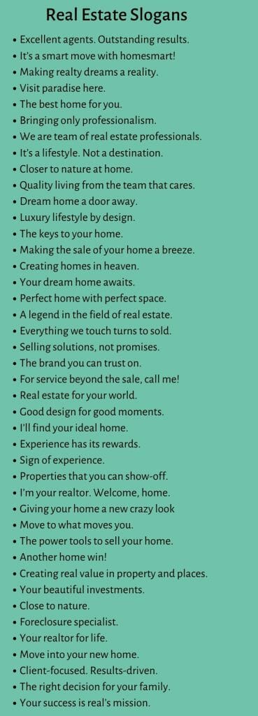 Real Estate Slogans 300 Best Real Estate Taglines And Sayings