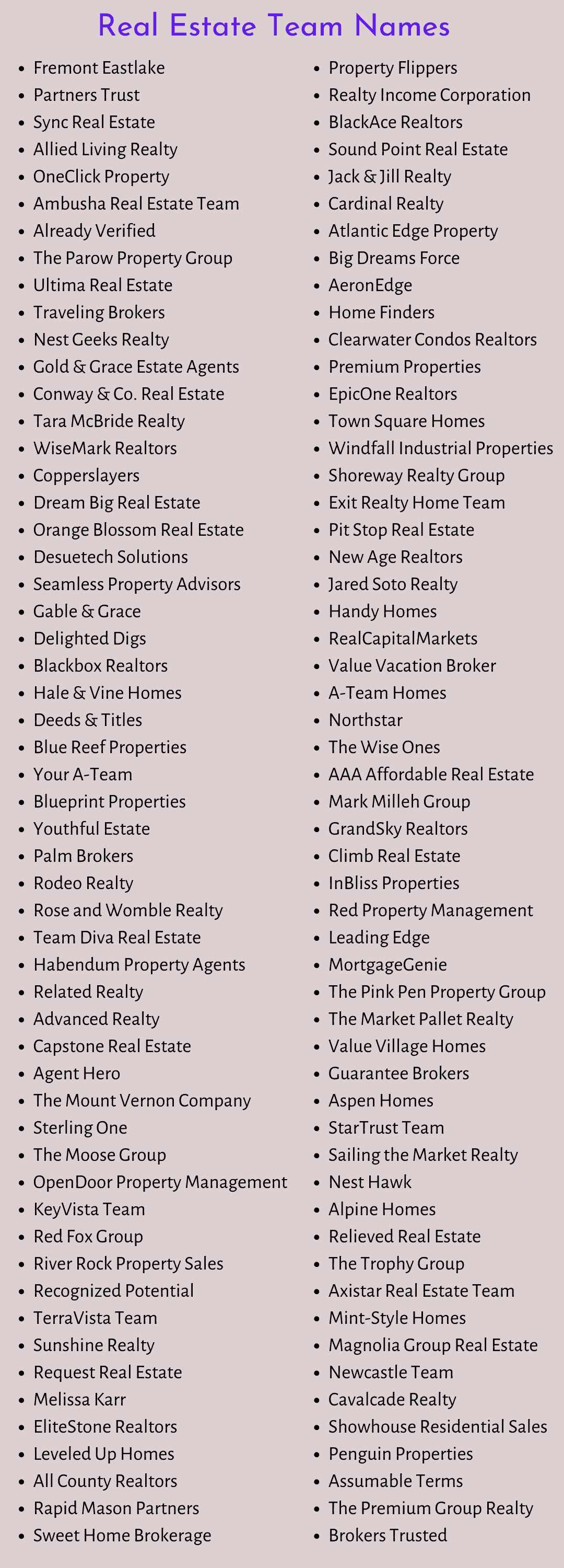 400+ Catchy and Funny Real Estate Team Names