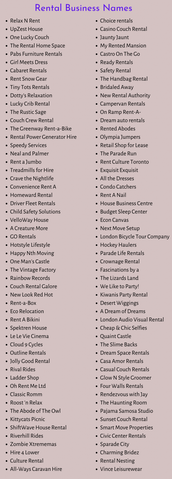 600+ Catchy Rental Business Names, Ideas, and Suggestions