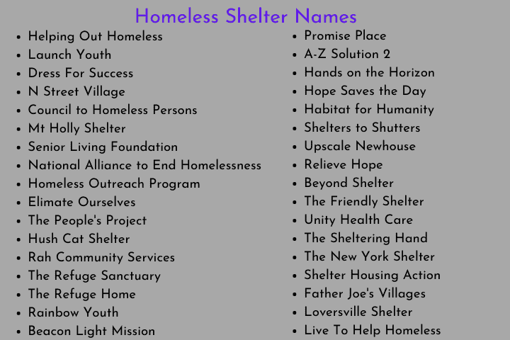Homeless Shelter Names