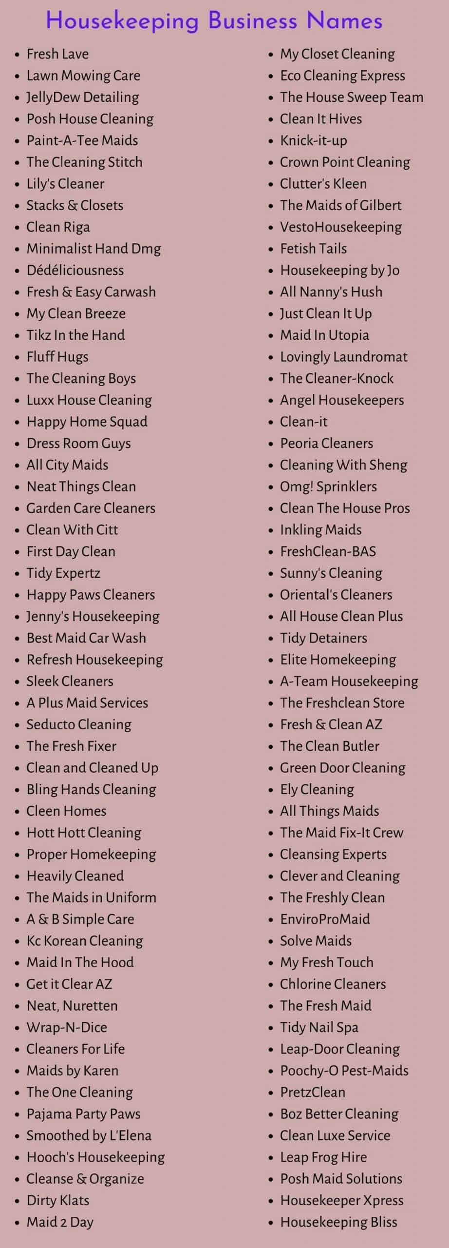 Housekeeping Business Names
