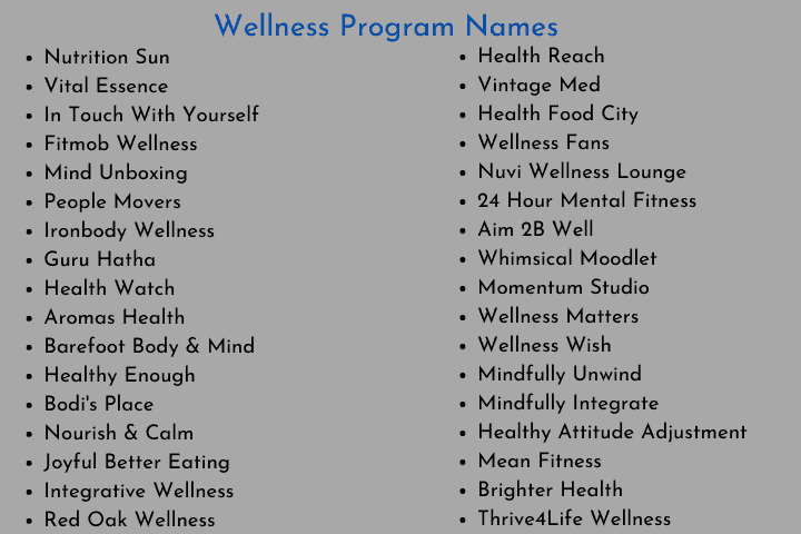 Company Wellness Program Names