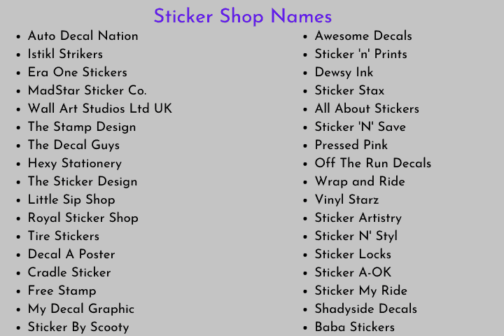 Sticker Shop Names