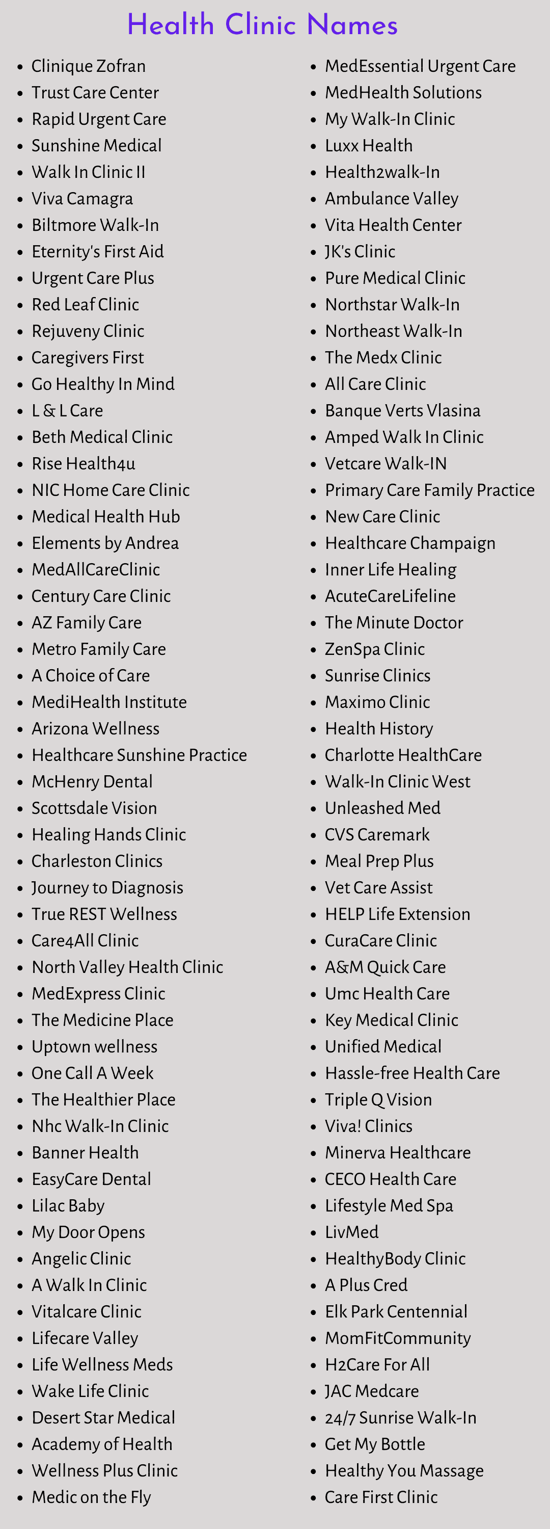500 Catchy Medical And Health Clinic Name Ideas