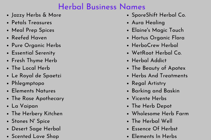 Herbal Business Names