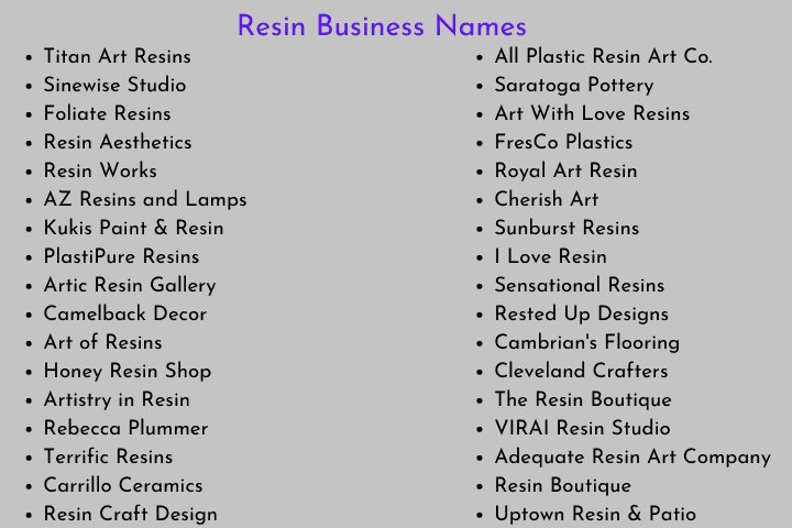 Resin Business Names