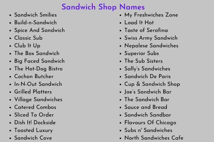 500 Best Sandwich Shop Names You Have Ever Seen
