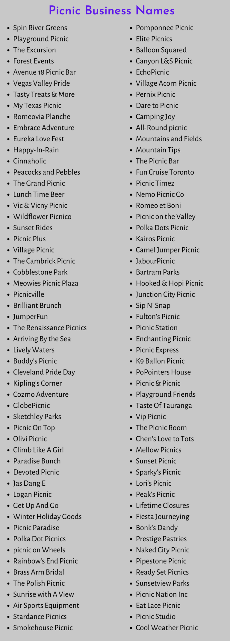 500 Amazing Outdoor & Picnic Business Names